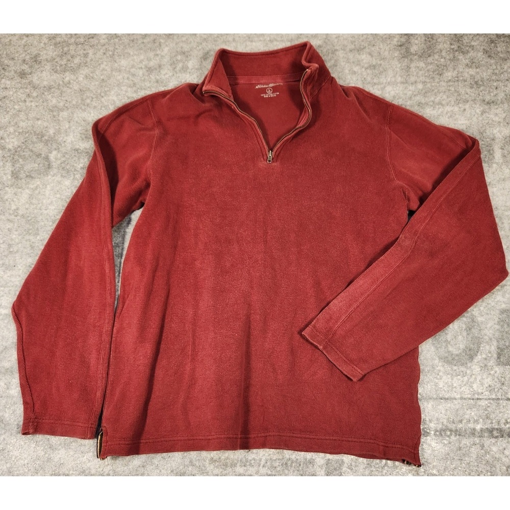 Eddie‎ Bauer sweatshirt Men's Large Red 1/4 Zip Long Sleeve